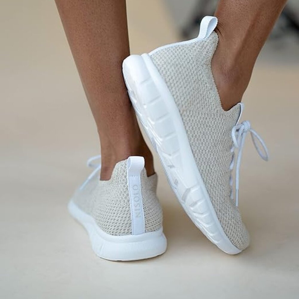Nisolo Light Beige Knit Slip-On Sneakers with White Sole